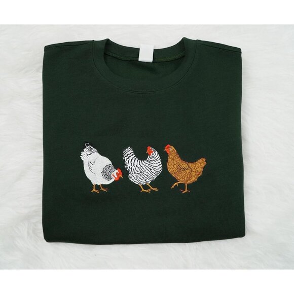 Women's Cotton Polyester Chicken Sweatshirt Embroidered Casual Top - Picture 3 of 5